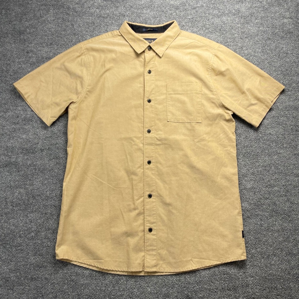Roark Artifacts of Adventure Men Medium Tan Khaki Short Sleeve Button Down Shirt